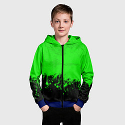 Толстовка на молнии детская САЛАТОВЫЕ НЕОНОВЫЕ БРЫЗГИ КРАСКИ, цвет: 3D-синий — фото 2