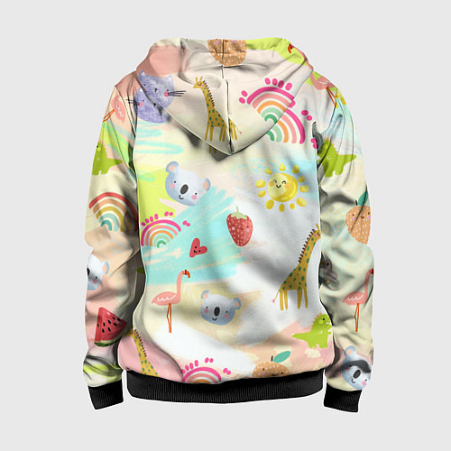 Детская толстовка на молнии Красочные животные / 3D-Черный – фото 2