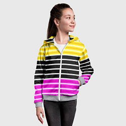 Толстовка на молнии детская Желтые розовые и черные полосы на белом, цвет: 3D-меланж — фото 2