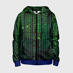 Толстовка на молнии детская Бинарная матрица, цвет: 3D-синий