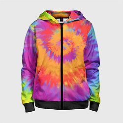 Толстовка на молнии детская Тай дай в радуге, цвет: 3D-черный