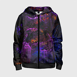 Толстовка на молнии детская Неоновые лучи и листья - Фиолетовый, цвет: 3D-черный