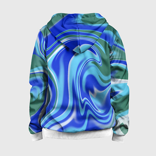 Детская толстовка на молнии Тай-дай с синим, зелёным и белым цветом / 3D-Белый – фото 2