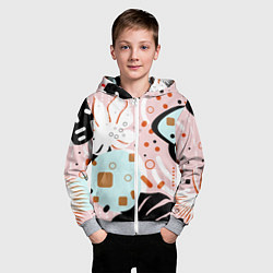 Толстовка на молнии детская Абстрактные фигуры с пальмовыми листами на розовом, цвет: 3D-меланж — фото 2