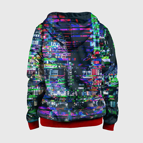 Детская толстовка на молнии Ночной город - glitch / 3D-Красный – фото 2