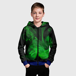 Толстовка на молнии детская Зелёный абстрактный дым, цвет: 3D-синий — фото 2
