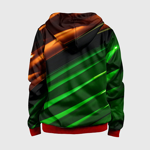 Детская толстовка на молнии Абстрактные зелёные и оранжевые поверхности / 3D-Красный – фото 2