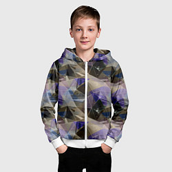 Толстовка на молнии детская Полигональный абстрактный: бежевый, коричневый, си, цвет: 3D-белый — фото 2