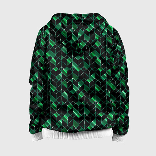 Детская толстовка на молнии Геометрический узор, зеленые фигуры на черном / 3D-Белый – фото 2
