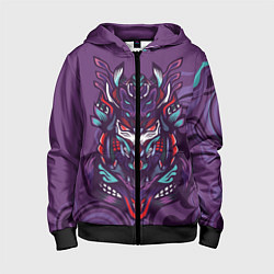 Толстовка на молнии детская Японский стиль- узорная маска, цвет: 3D-черный