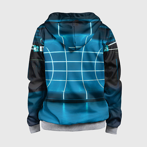 Детская толстовка на молнии Абстрактная панель неоновых голубых фонарей / 3D-Меланж – фото 2