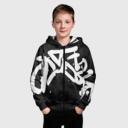Толстовка на молнии детская Иероглифы в стиле граффити, цвет: 3D-черный — фото 2
