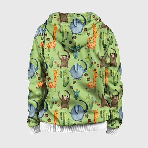 Детская толстовка на молнии Африканские животные - слон обезьянка жираф / 3D-Белый – фото 2