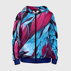Толстовка на молнии детская Яркие экзотические перья, цвет: 3D-синий