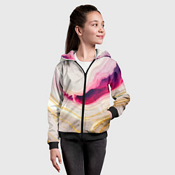 Толстовка на молнии детская Золотые и розовые мраморные узоры, цвет: 3D-черный — фото 2