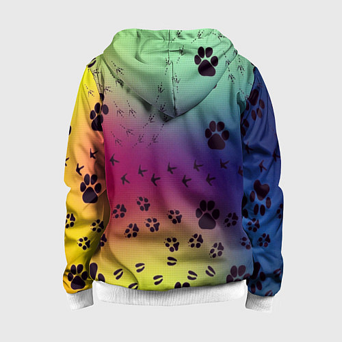 Детская толстовка на молнии Следы кошек и птиц / 3D-Белый – фото 2