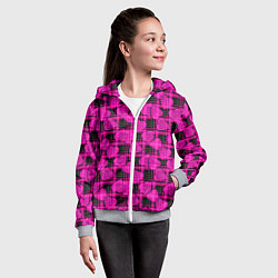 Толстовка на молнии детская Black and pink hearts pattern on checkered, цвет: 3D-меланж — фото 2