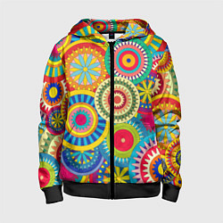 Толстовка на молнии детская Мандала-Цветы, цвет: 3D-черный