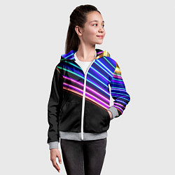 Толстовка на молнии детская Неоновые полосы на черном, цвет: 3D-меланж — фото 2