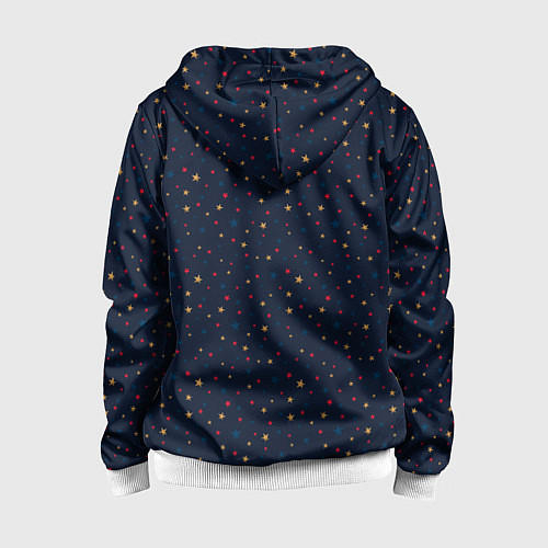 Детская толстовка на молнии Золотые, красные, синие звезды на темно синем / 3D-Белый – фото 2