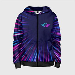 Толстовка на молнии детская Mini neon speed lines, цвет: 3D-черный