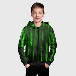 Толстовка на молнии детская Двоичный код зеленый, цвет: 3D-черный — фото 2
