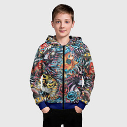Толстовка на молнии детская Татуировки, цвет: 3D-синий — фото 2