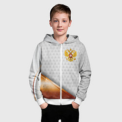 Толстовка на молнии детская Герб РФ с золотой вставкой, цвет: 3D-белый — фото 2