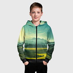 Толстовка на молнии детская Зелёная долина, пейзаж, цвет: 3D-черный — фото 2