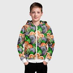 Толстовка на молнии детская Объемные лепестки цветов и листья, цвет: 3D-белый — фото 2