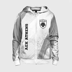 Толстовка на молнии детская AEK Athens sport на светлом фоне: надпись, символ, цвет: 3D-белый