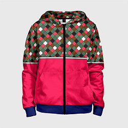 Детская толстовка на молнии Красно-серый клетчатый узор
