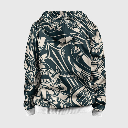 Детская толстовка на молнии Японская тату текстура / 3D-Белый – фото 2