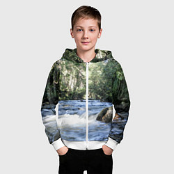 Толстовка на молнии детская Течёт река в лесу, цвет: 3D-белый — фото 2
