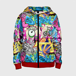 Толстовка на молнии детская Велосипедист и глаз граффити, цвет: 3D-красный