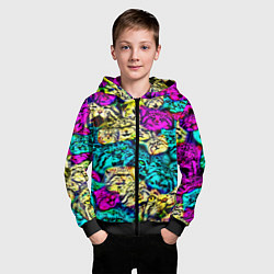 Толстовка на молнии детская Психоделические манулы, цвет: 3D-черный — фото 2