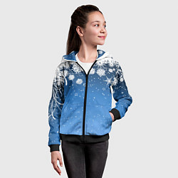 Толстовка на молнии детская Снежный узор на синем фоне, цвет: 3D-черный — фото 2