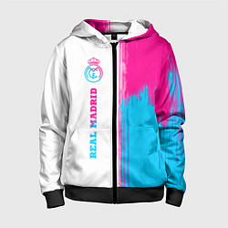 Толстовка на молнии детская Real Madrid neon gradient style: по-вертикали, цвет: 3D-черный