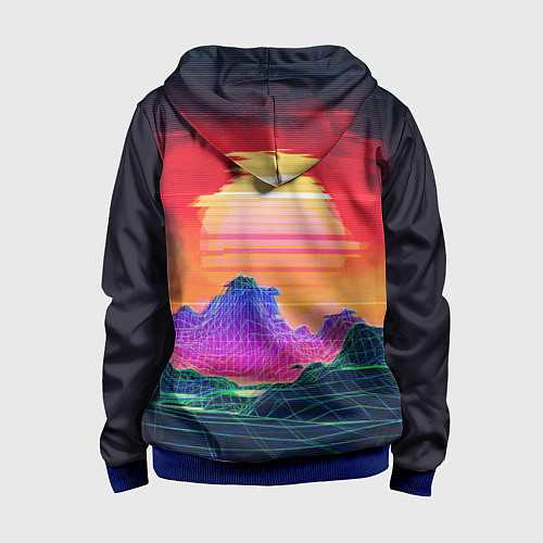 Детская толстовка на молнии Синтвейв неоновые горы на закате / 3D-Синий – фото 2