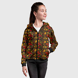 Толстовка на молнии детская Хохлома - красная рябина, цвет: 3D-черный — фото 2