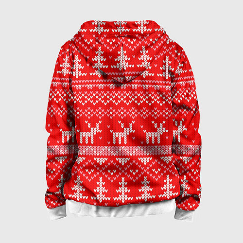 Детская толстовка на молнии Рождественский красный свитер с оленями / 3D-Белый – фото 2