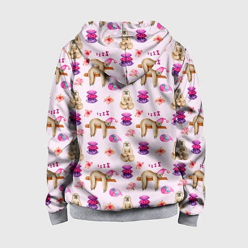 Детская толстовка на молнии Сонный ленивец с подушками / 3D-Меланж – фото 2