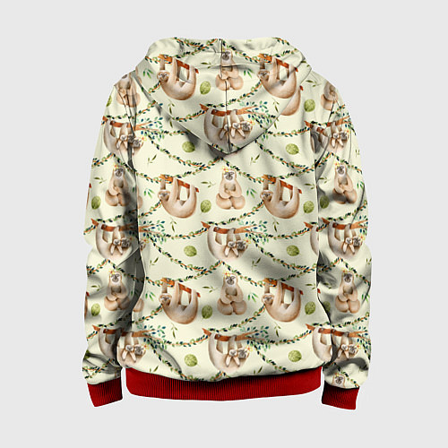 Детская толстовка на молнии Ленивцы висят на лианах / 3D-Красный – фото 2