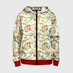 Толстовка на молнии детская Ленивцы висят на лианах, цвет: 3D-красный