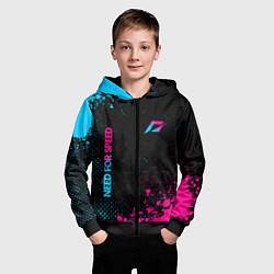 Толстовка на молнии детская Need for Speed - neon gradient: надпись, символ, цвет: 3D-черный — фото 2