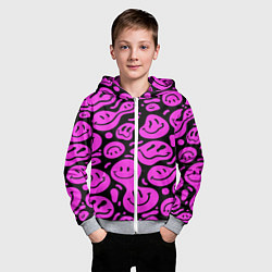 Толстовка на молнии детская Кислотный розовый в смайликах, цвет: 3D-меланж — фото 2
