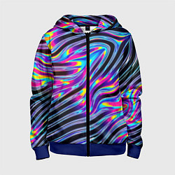 Толстовка на молнии детская Голографические полосы, цвет: 3D-синий
