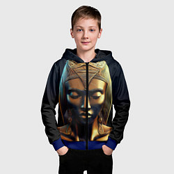Толстовка на молнии детская Нейросеть - золотая статуя египетской царицы, цвет: 3D-синий — фото 2