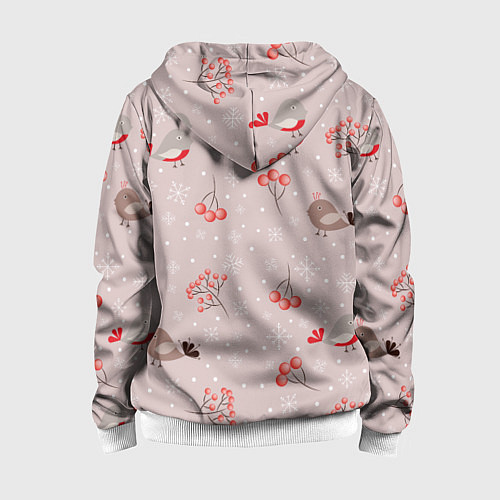 Детская толстовка на молнии Птицы снегири и зимние ягоды / 3D-Белый – фото 2