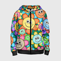 Толстовка на молнии детская Ромашки - смайлы, цвет: 3D-черный